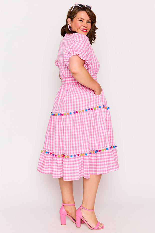 Tina Pink Gingham Dress – Pink Gingham midi dress