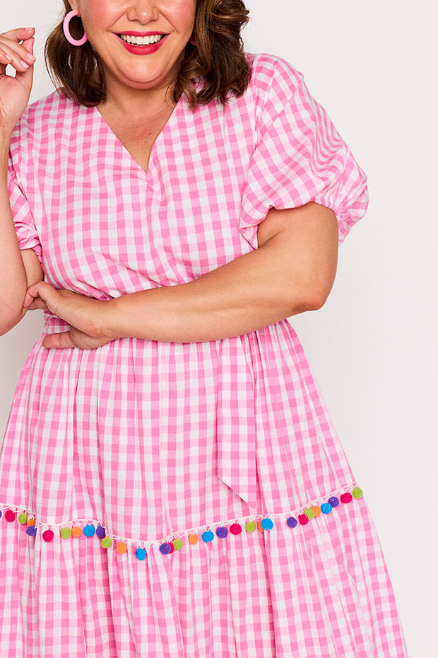 Tina Pink Gingham Dress – Pink Gingham midi dress