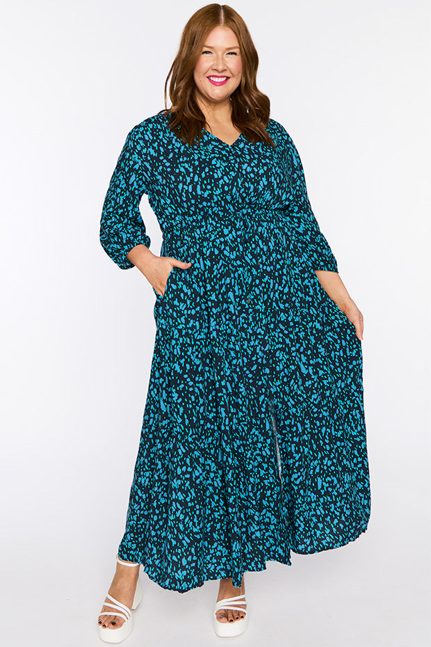 Adeline Teal Dash Dress – Teal Dash maxi dress