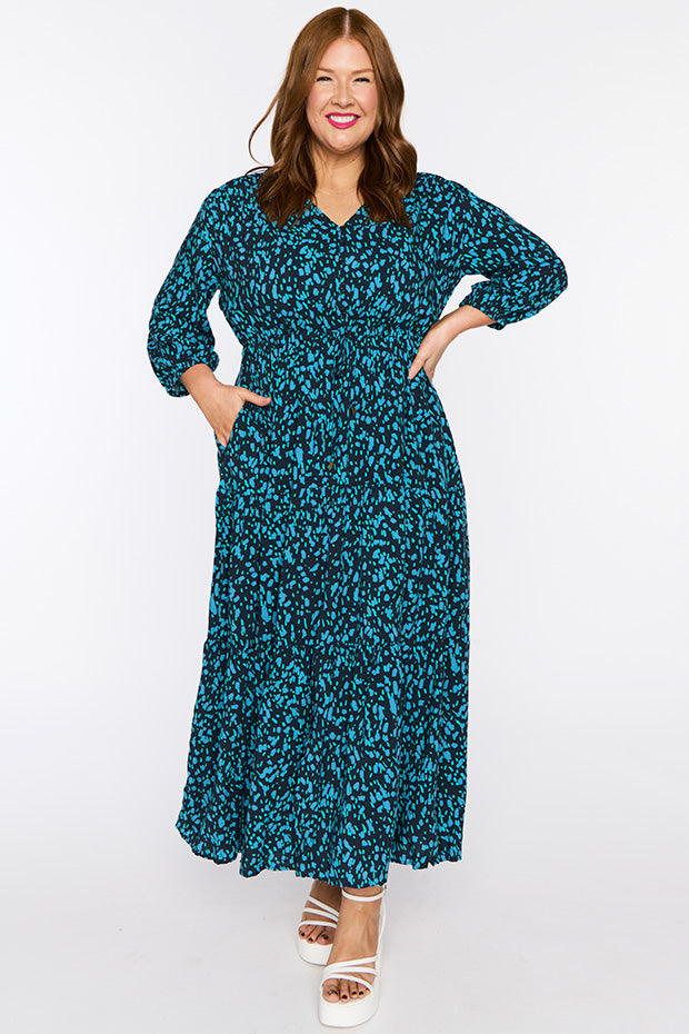 Adeline Teal Dash Dress – Teal Dash maxi dress