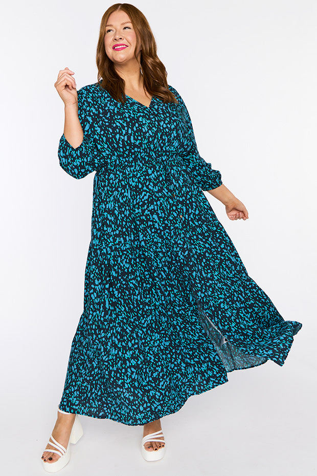 Adeline Teal Dash Dress – Teal Dash maxi dress