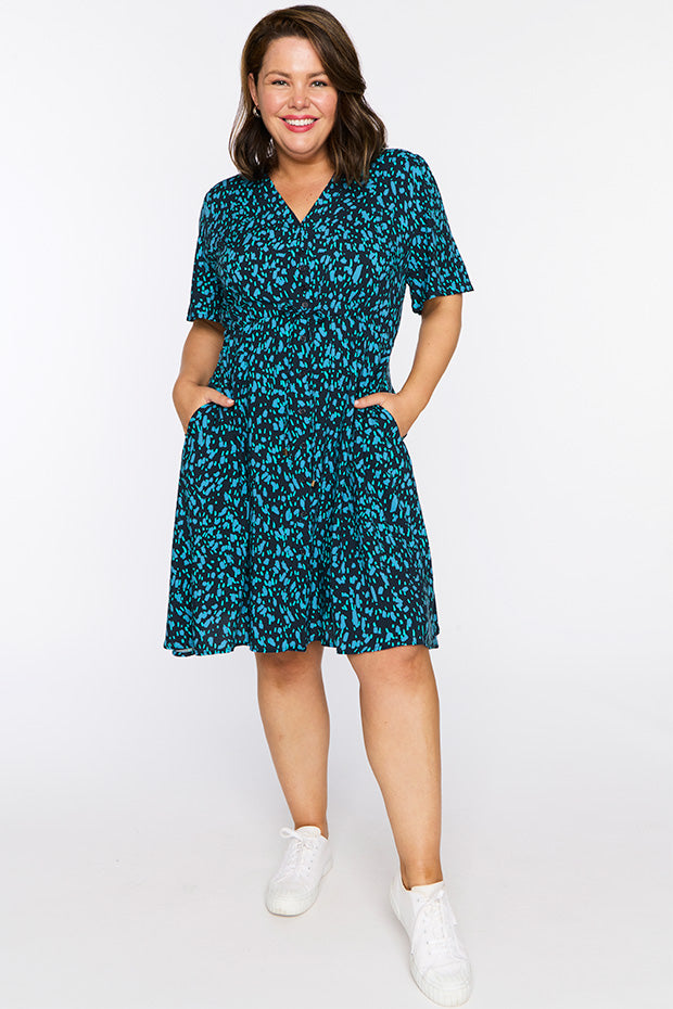 Jaz Teal Dash Dress – Teal Dash knee length dress
