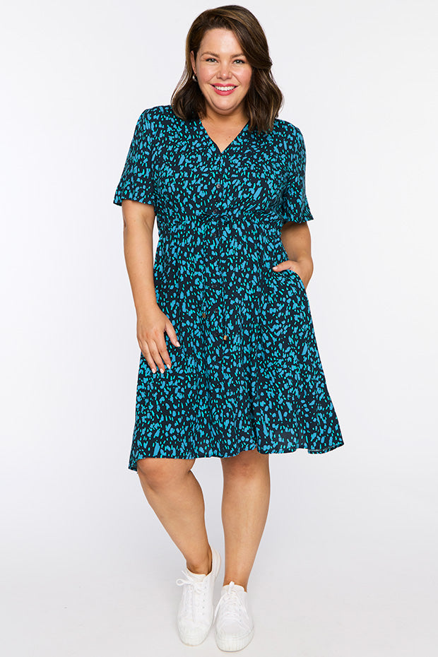 Jaz Teal Dash Dress – Teal Dash knee length dress