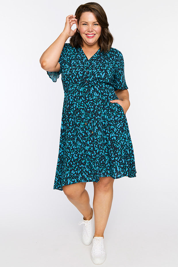 Jaz Teal Dash Dress – Teal Dash knee length dress