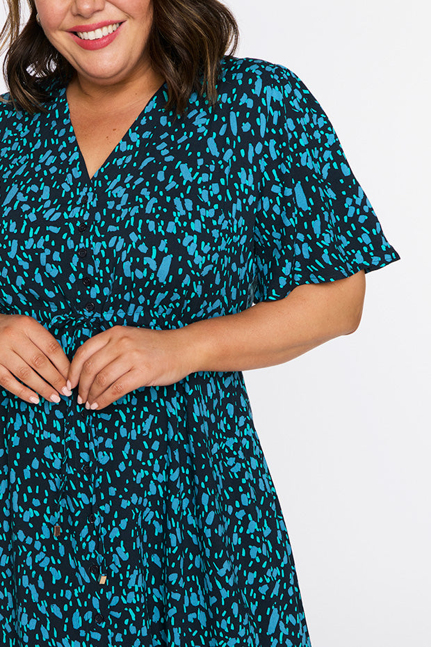 Jaz Teal Dash Dress – Teal Dash knee length dress