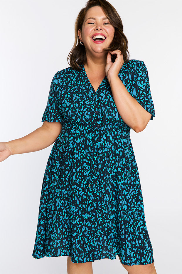 Jaz Teal Dash Dress – Teal Dash knee length dress