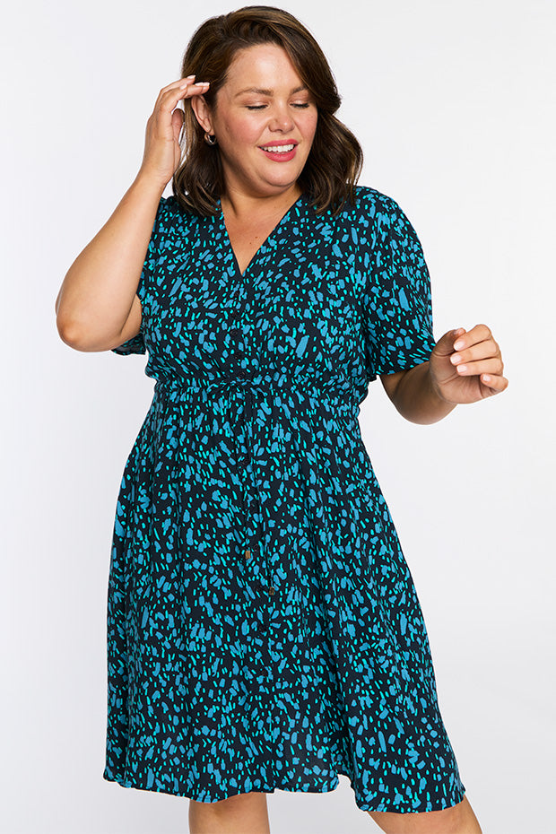 Jaz Teal Dash Dress – Teal Dash knee length dress