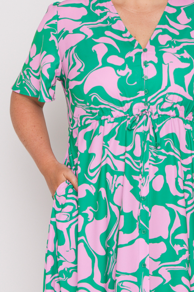 Marley Green Pink Abstract Dress – Green Pink Abstract midi dress