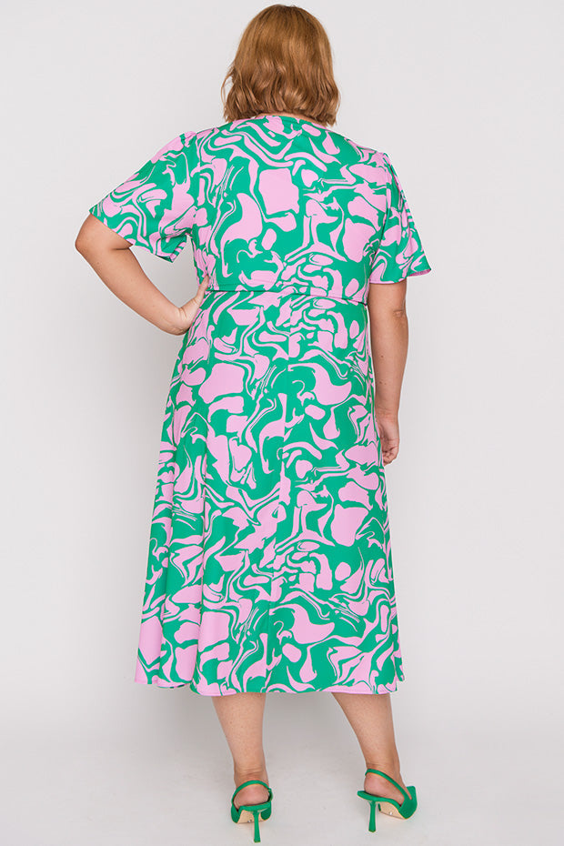 Marley Green Pink Abstract Dress – Green Pink Abstract midi dress
