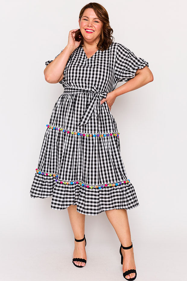 Tina Black Gingham Dress – Black Gingham midi dress