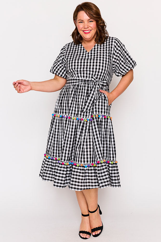 Tina Black Gingham Dress – Black Gingham midi dress