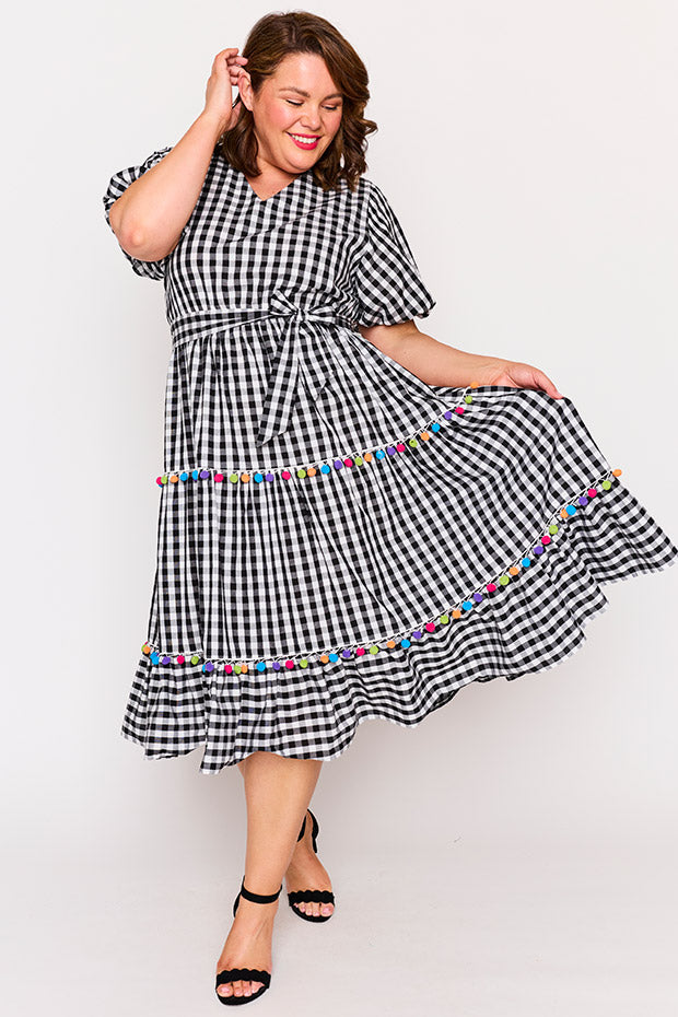 Tina Black Gingham Dress – Black Gingham midi dress