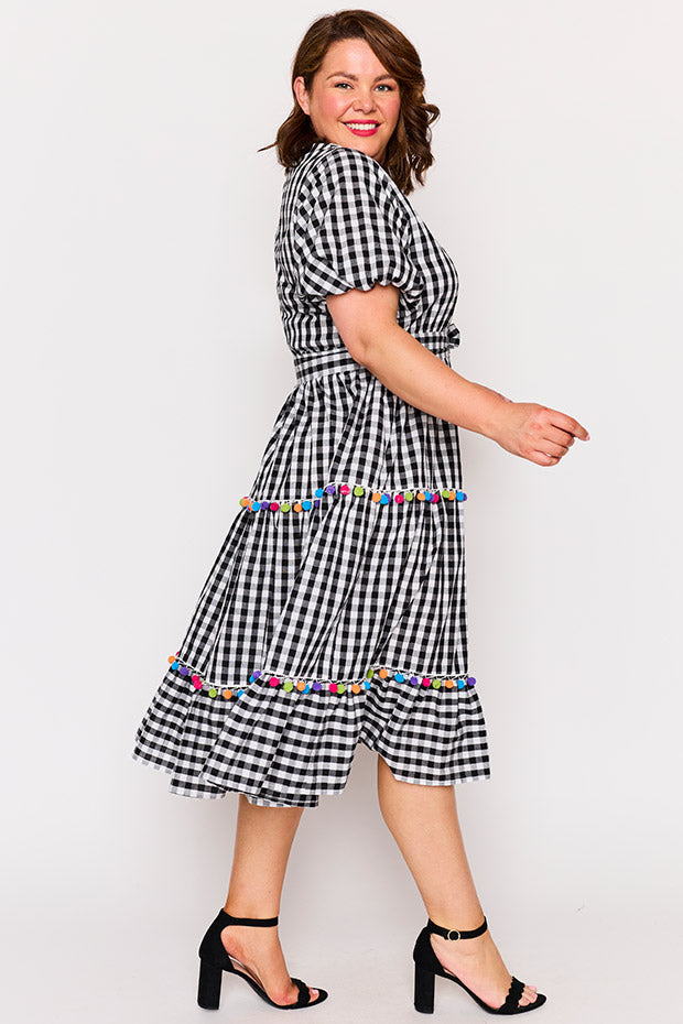 Tina Black Gingham Dress – Black Gingham midi dress
