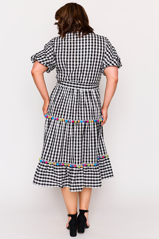 Tina Black Gingham Dress – Black Gingham midi dress