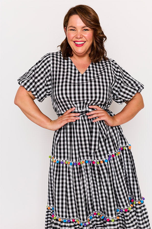 Tina Black Gingham Dress – Black Gingham midi dress