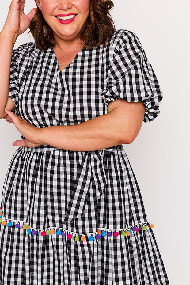 Tina Black Gingham Dress – Black Gingham midi dress