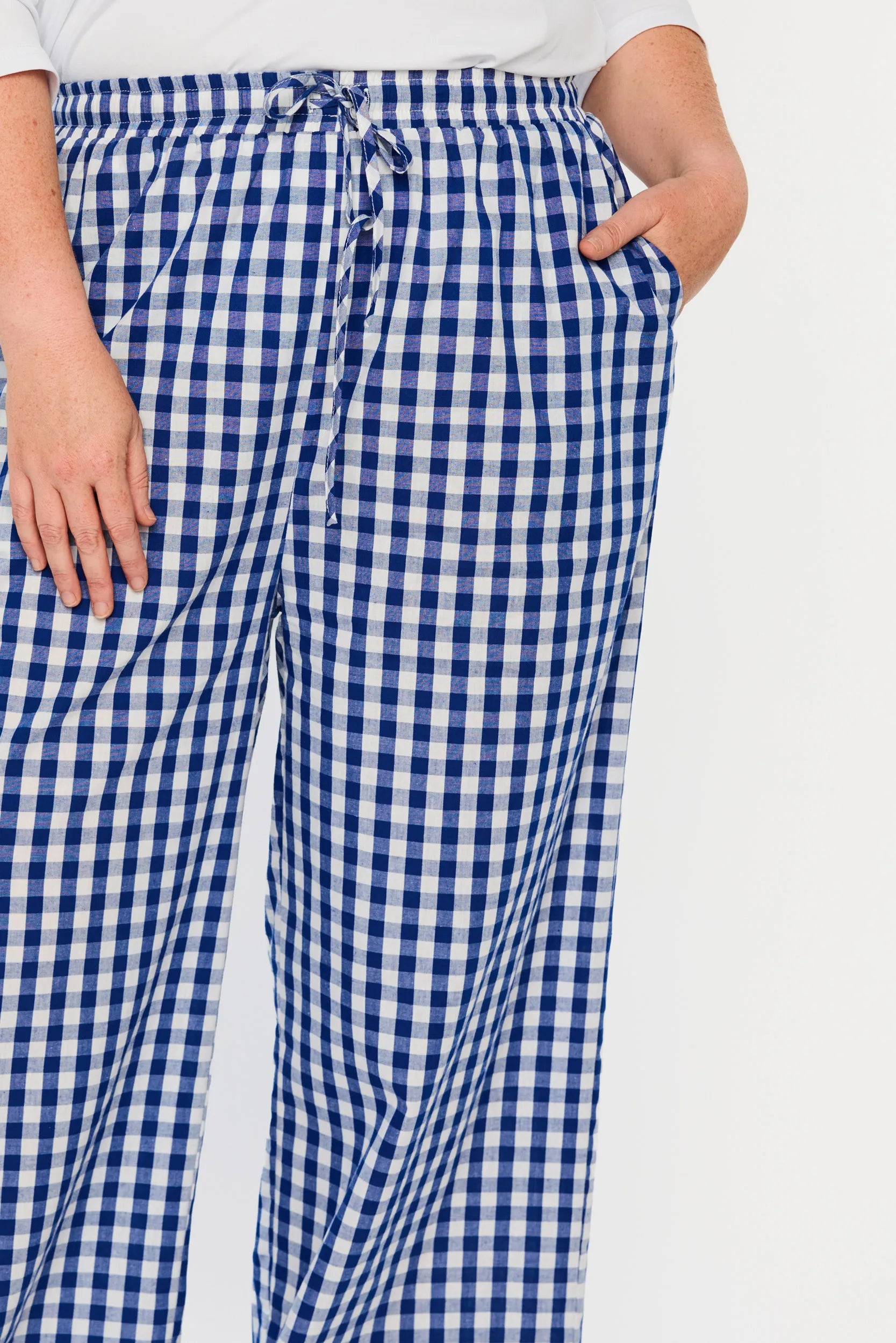 Beyond Navy Gingham Pant – Navy Gingham wide leg pants