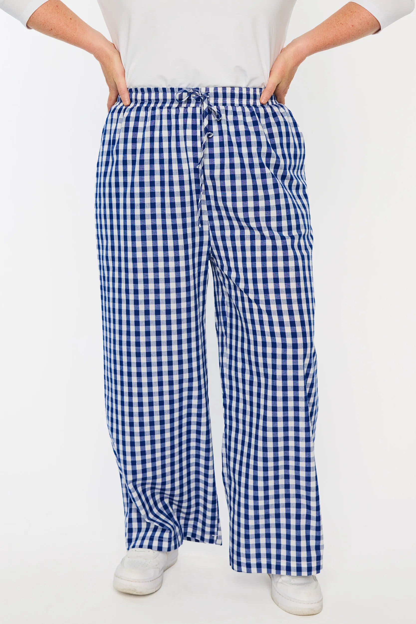 Beyond Navy Gingham Pant – Navy Gingham wide leg pants
