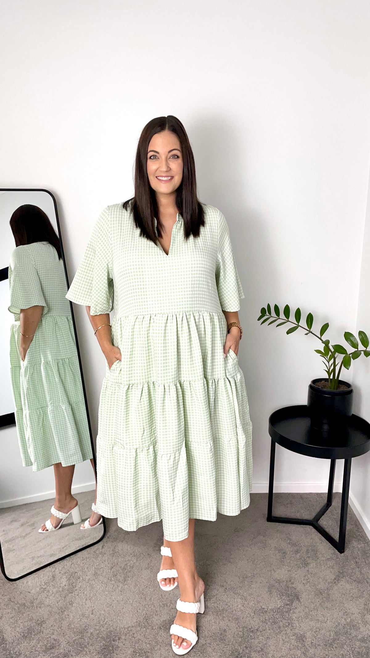 Birdie Gingham Green Dress – Gingham Green midi dress
