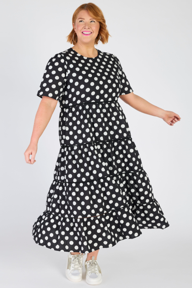 Aurelia Black & White Spots Maxi Dress – Black & White Spots midi dress