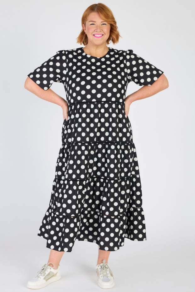 Aurelia Black & White Spots Maxi Dress – Black & White Spots midi dress