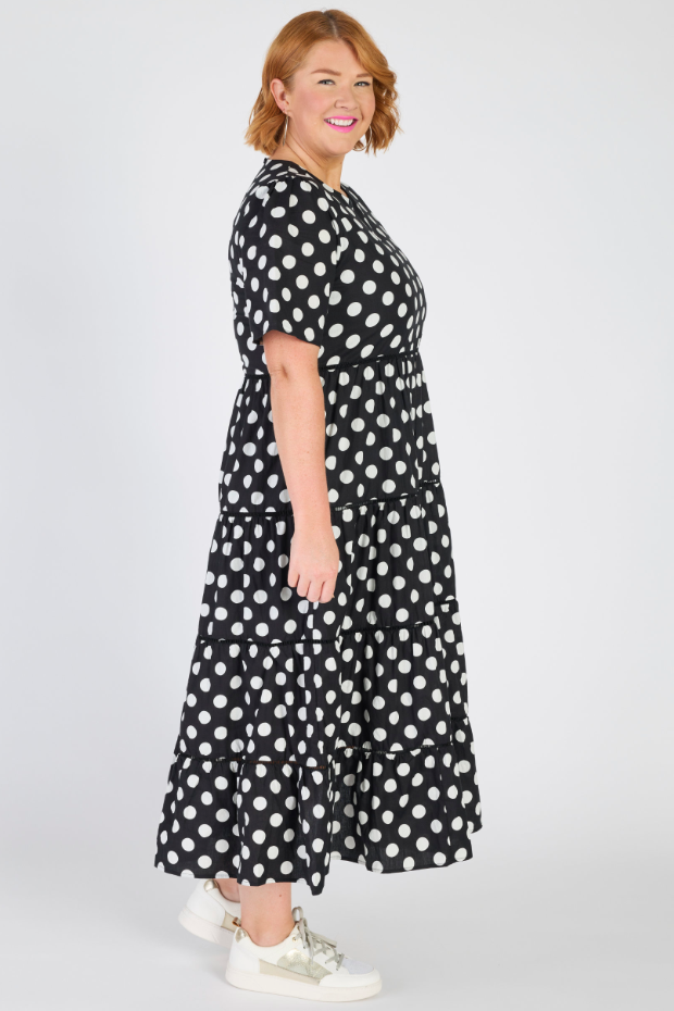 Aurelia Black & White Spots Maxi Dress – Black & White Spots midi dress