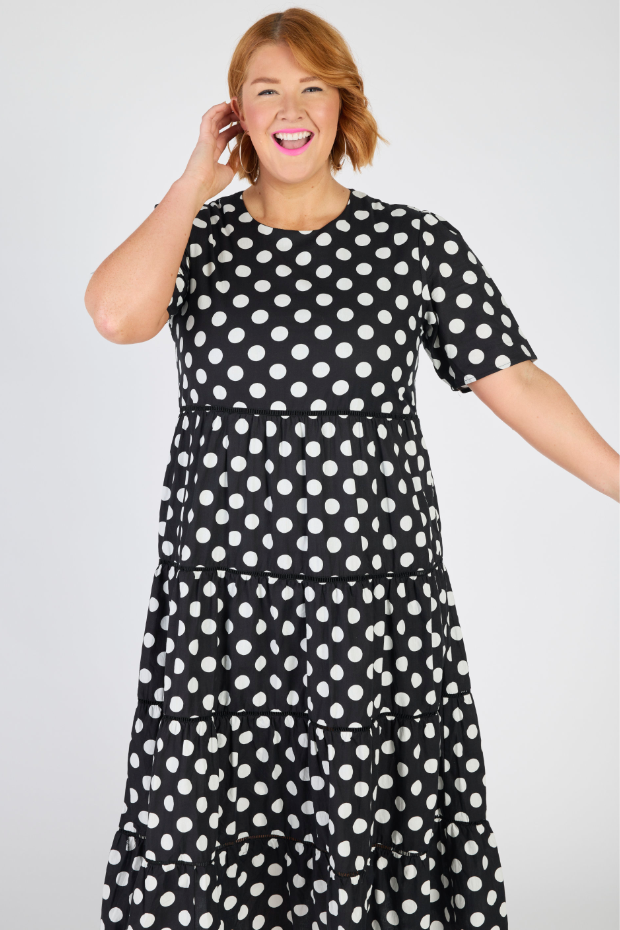 Aurelia Black & White Spots Maxi Dress – Black & White Spots midi dress