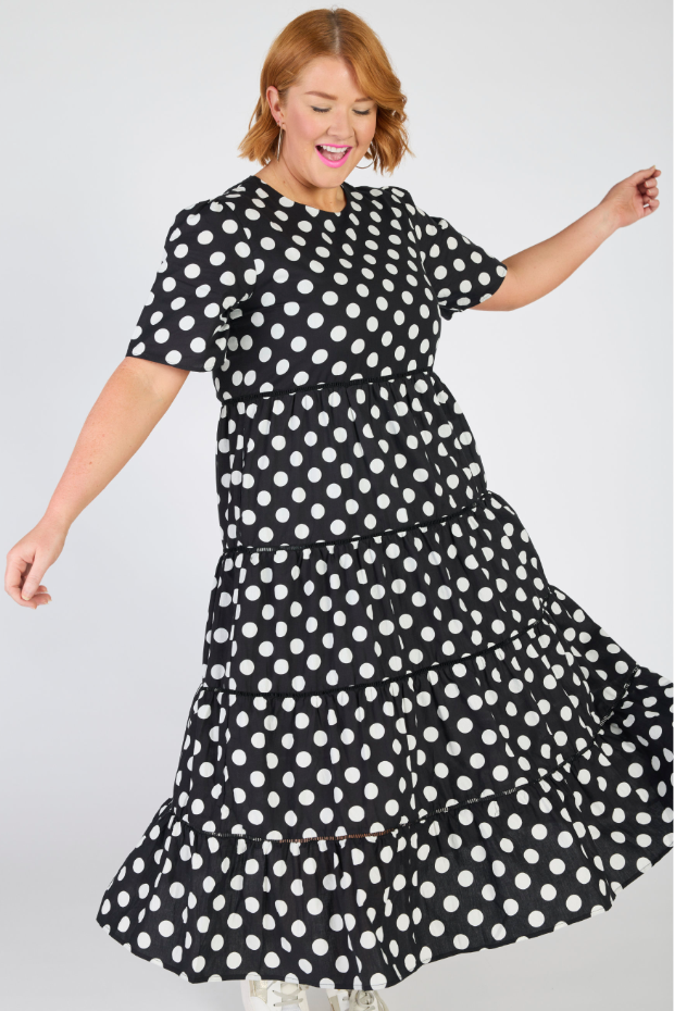 Aurelia Black & White Spots Maxi Dress – Black & White Spots midi dress