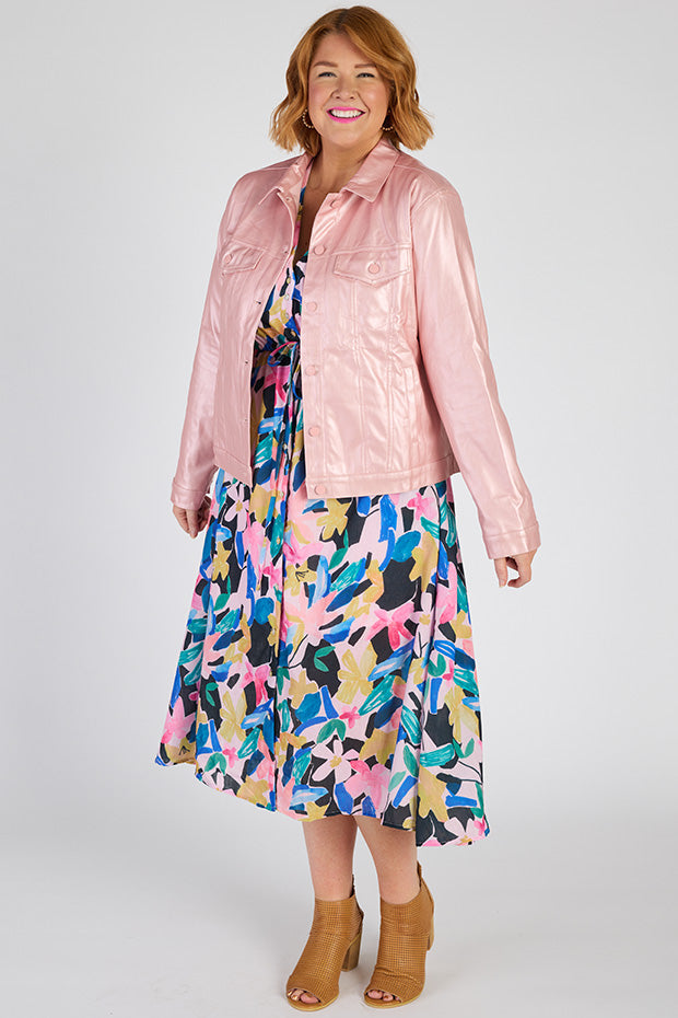 Brigitta Pink Metallic Jacket – Pink Metallic biker jacket