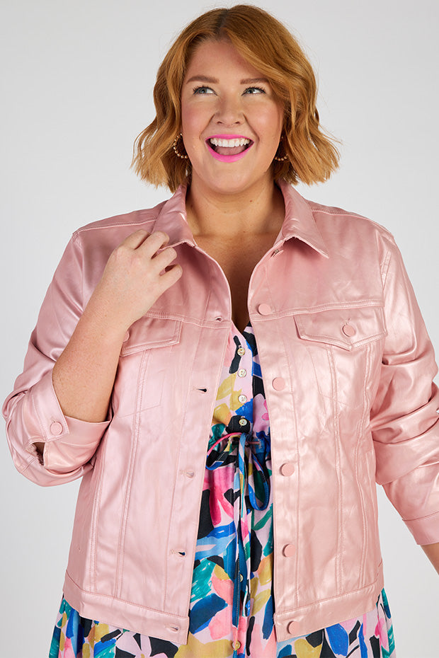 Brigitta Pink Metallic Jacket – Pink Metallic biker jacket