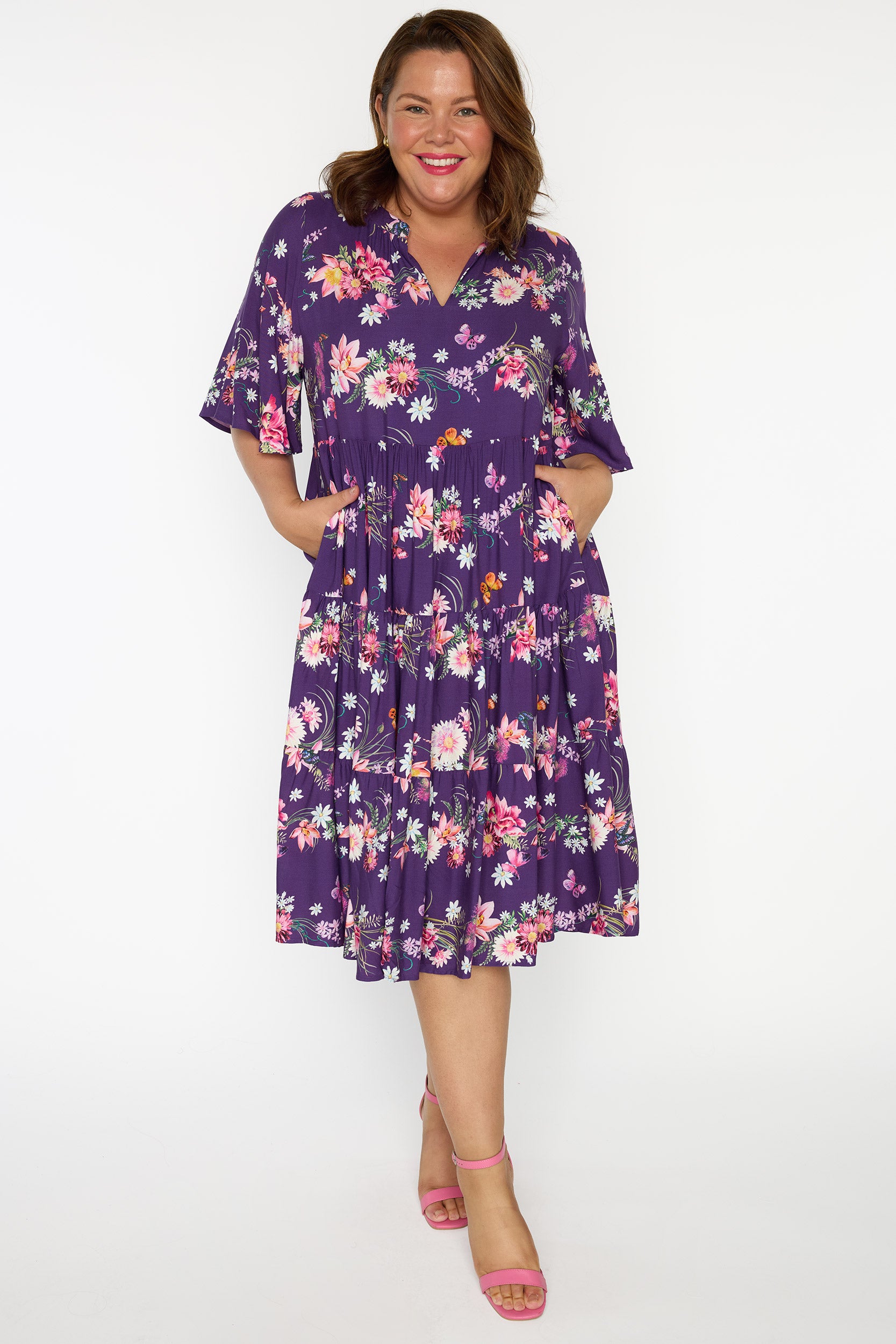 Chrissie Butterfly Kisses Plum Dress – Butterfly Kisses Plum midi dress