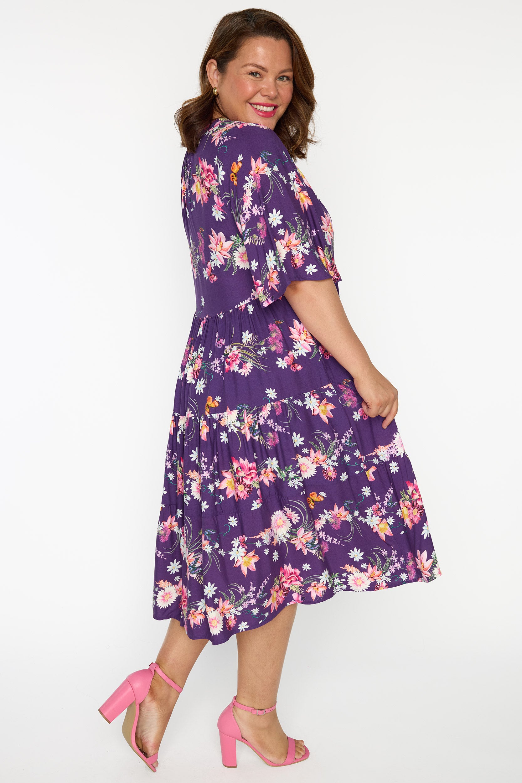 Chrissie Butterfly Kisses Plum Dress – Butterfly Kisses Plum midi dress