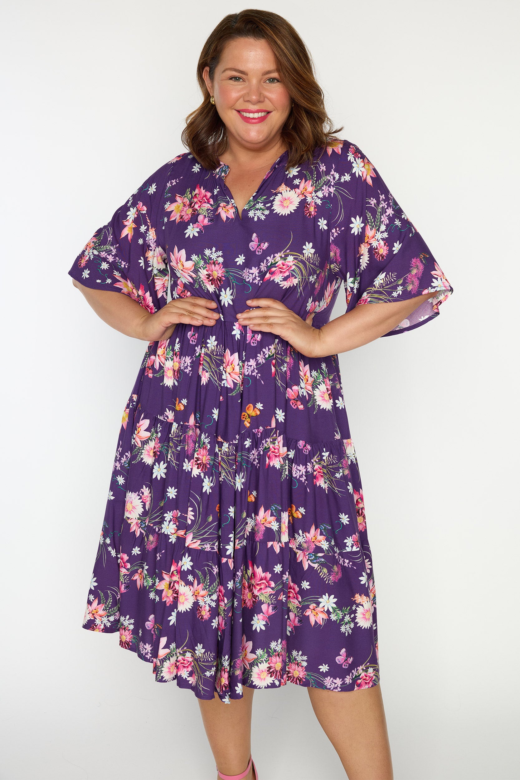 Chrissie Butterfly Kisses Plum Dress – Butterfly Kisses Plum midi dress