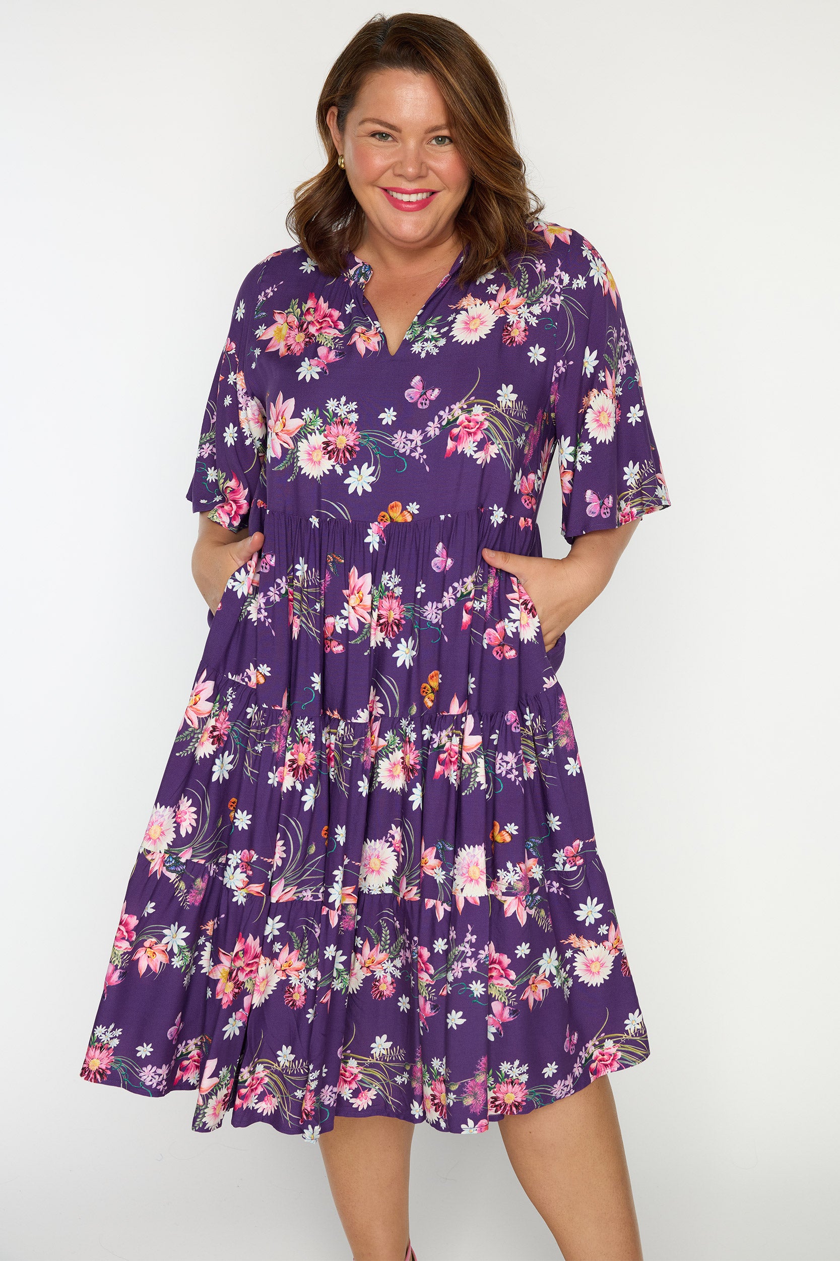 Chrissie Butterfly Kisses Plum Dress – Butterfly Kisses Plum midi dress