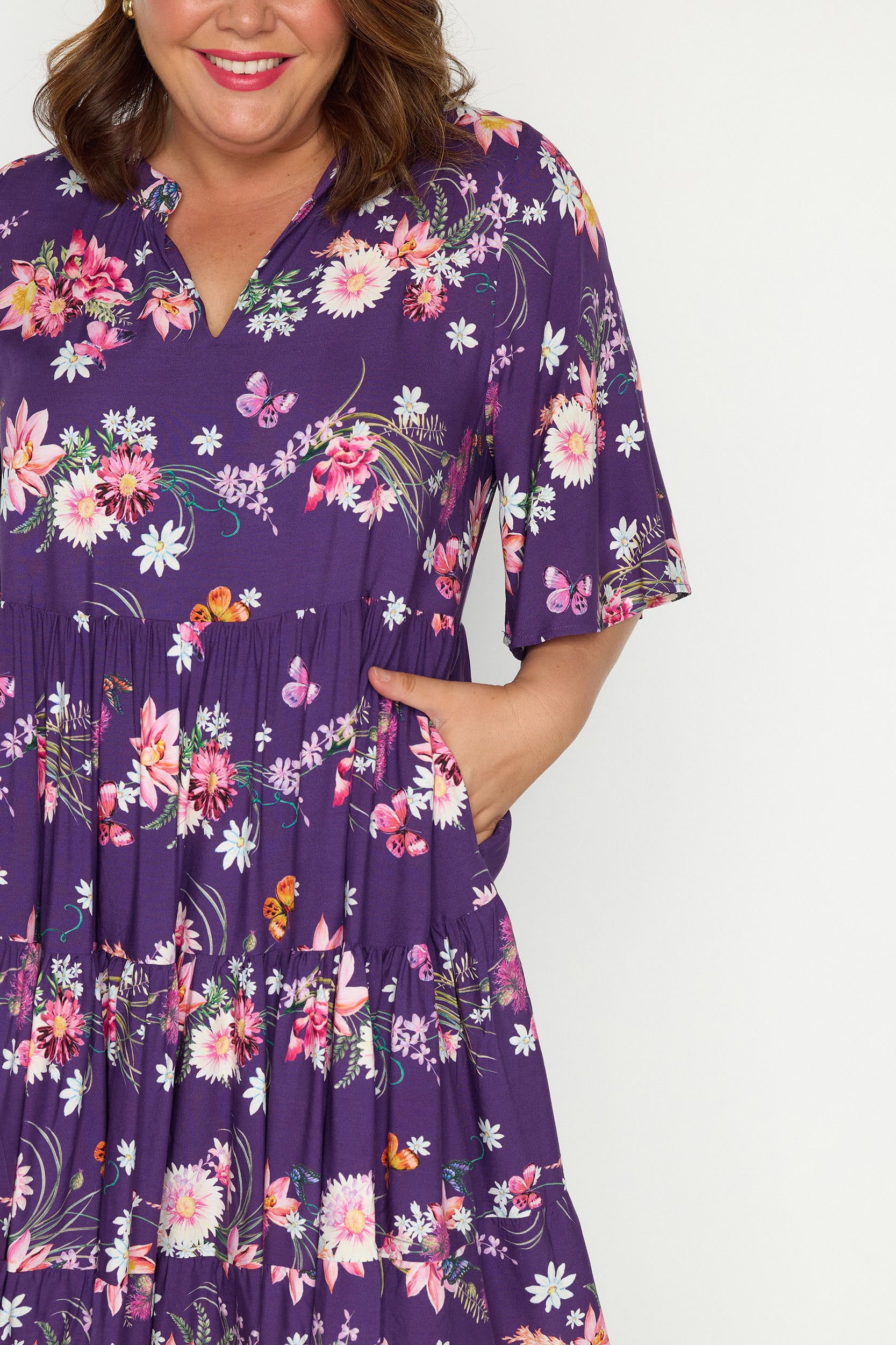Chrissie Butterfly Kisses Plum Dress – Butterfly Kisses Plum midi dress