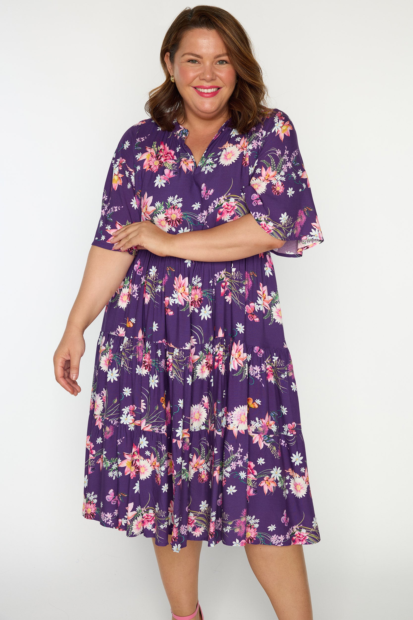 Chrissie Butterfly Kisses Plum Dress – Butterfly Kisses Plum midi dress