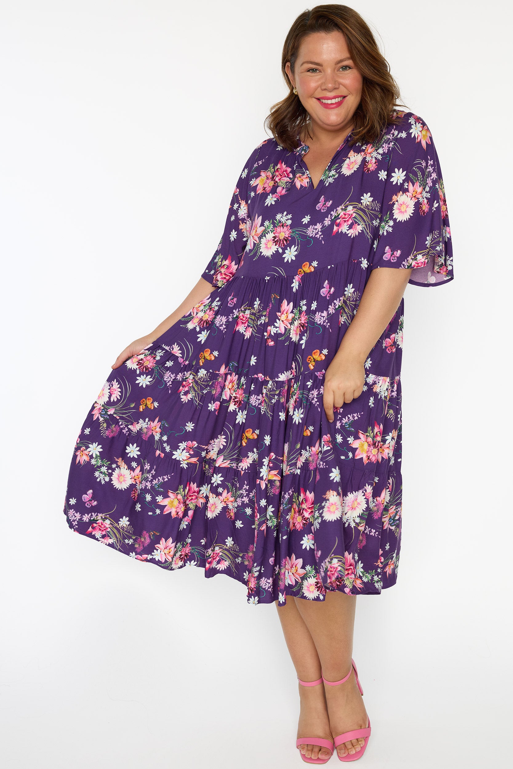 Chrissie Butterfly Kisses Plum Dress – Butterfly Kisses Plum midi dress