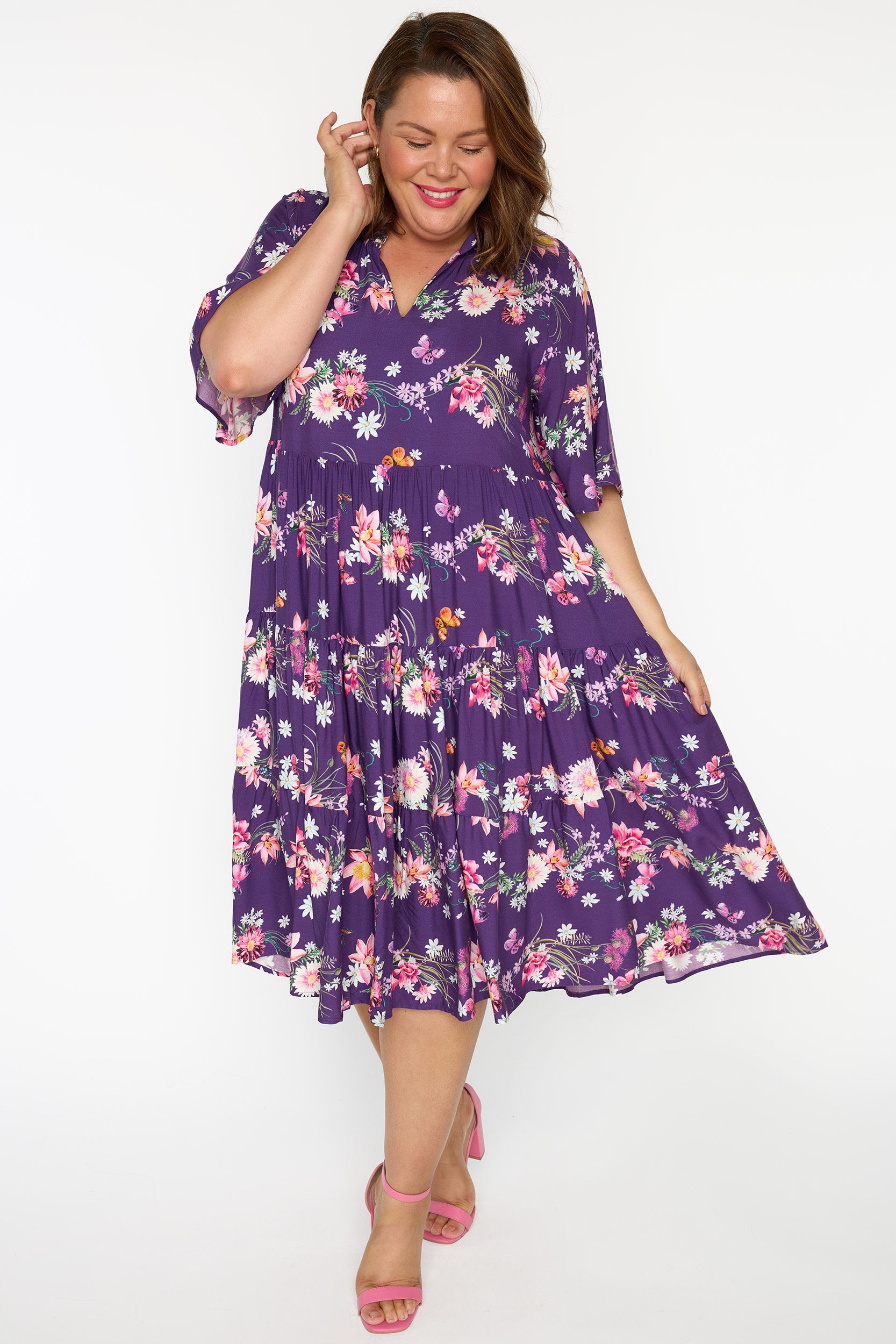 Chrissie Butterfly Kisses Plum Dress – Butterfly Kisses Plum midi dress