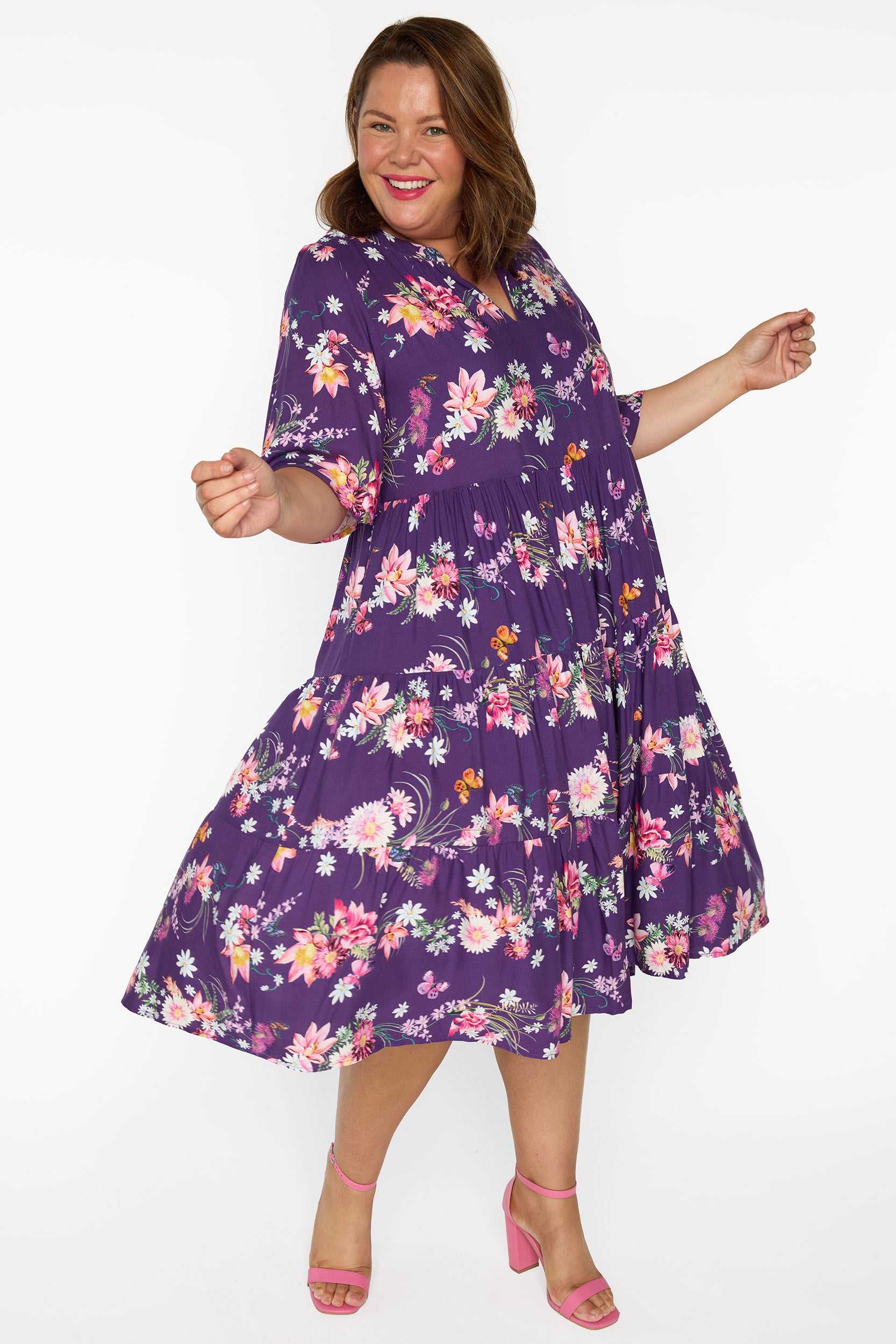 Chrissie Butterfly Kisses Plum Dress – Butterfly Kisses Plum midi dress
