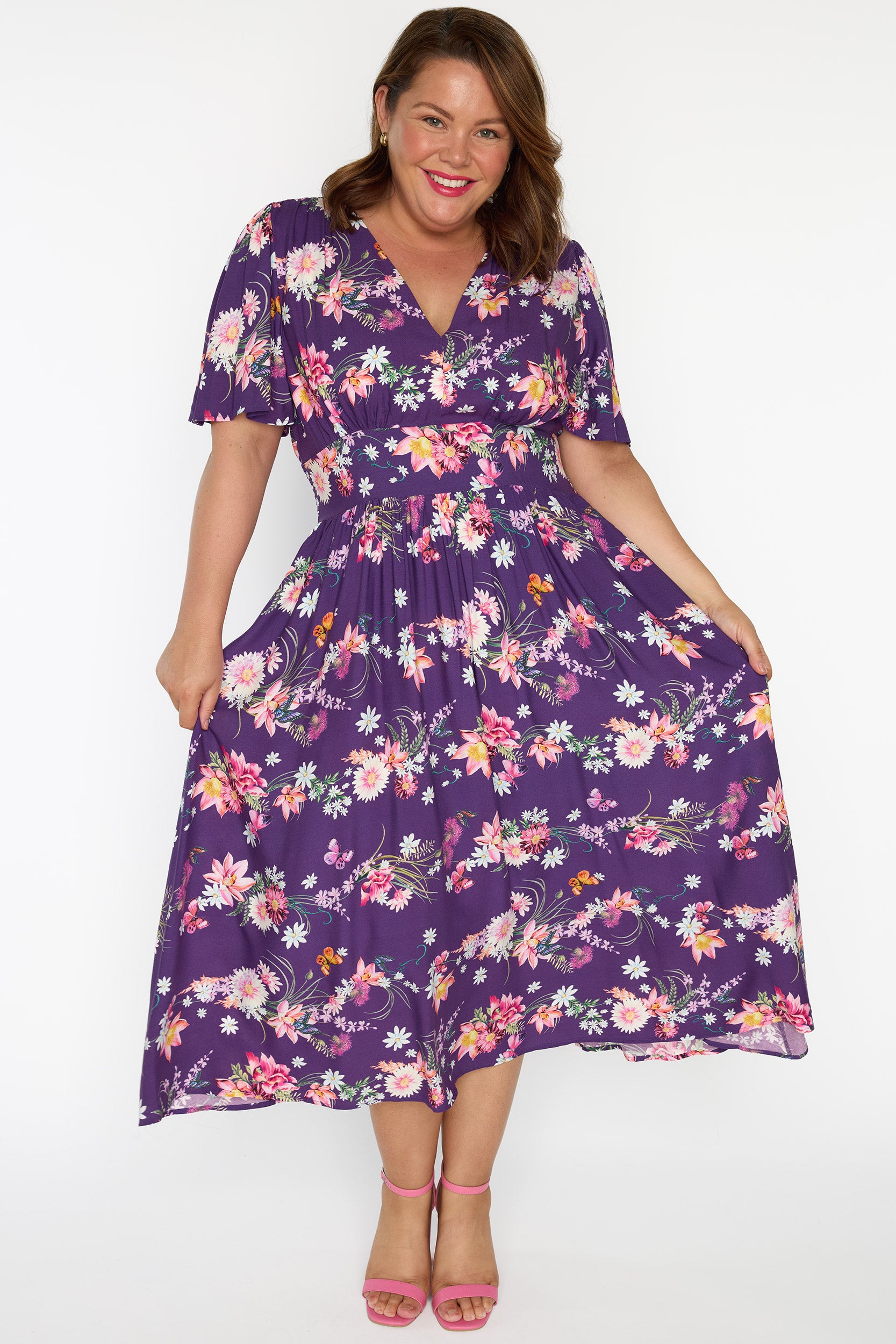 Eloise Butterfly Kisses Plum Dress – Butterfly Kisses Plum midi dress