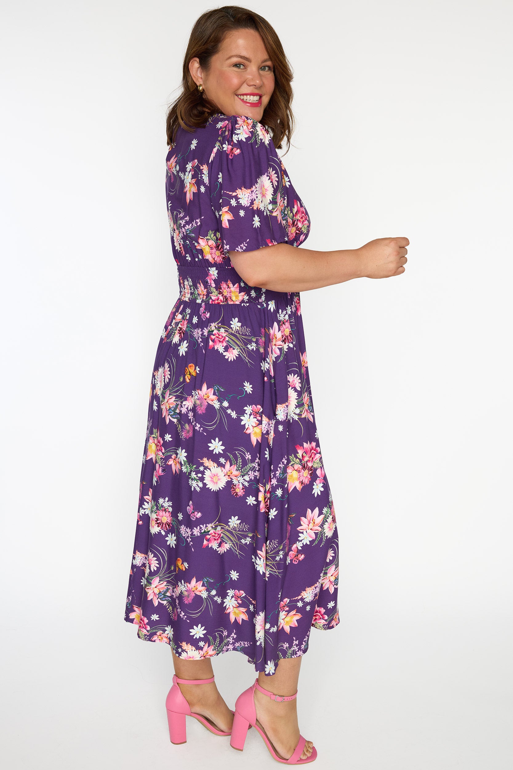 Eloise Butterfly Kisses Plum Dress – Butterfly Kisses Plum midi dress