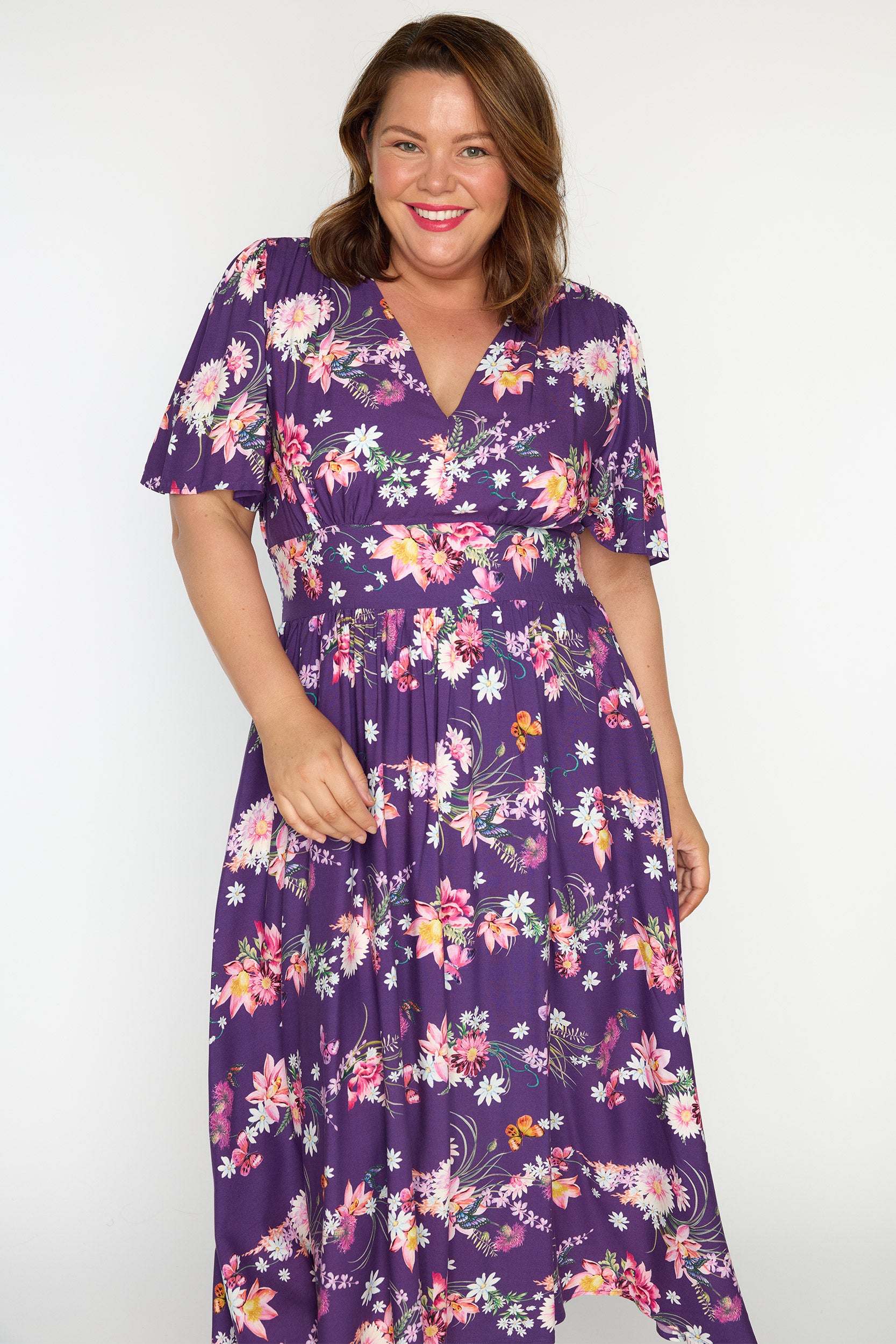Eloise Butterfly Kisses Plum Dress – Butterfly Kisses Plum midi dress