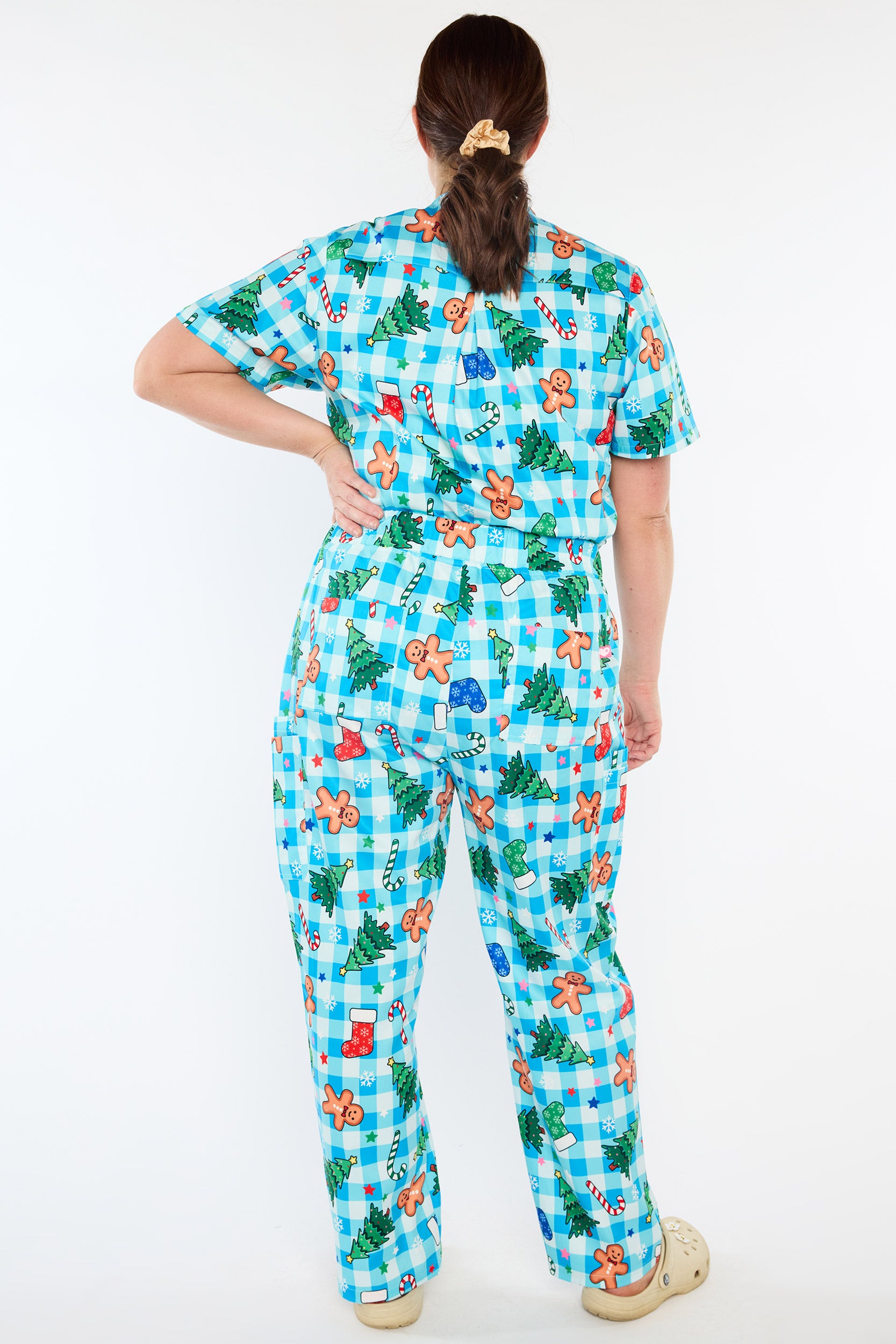 Cristina Christmas On Gingham Blue Scrub Pant (Pre-Order)