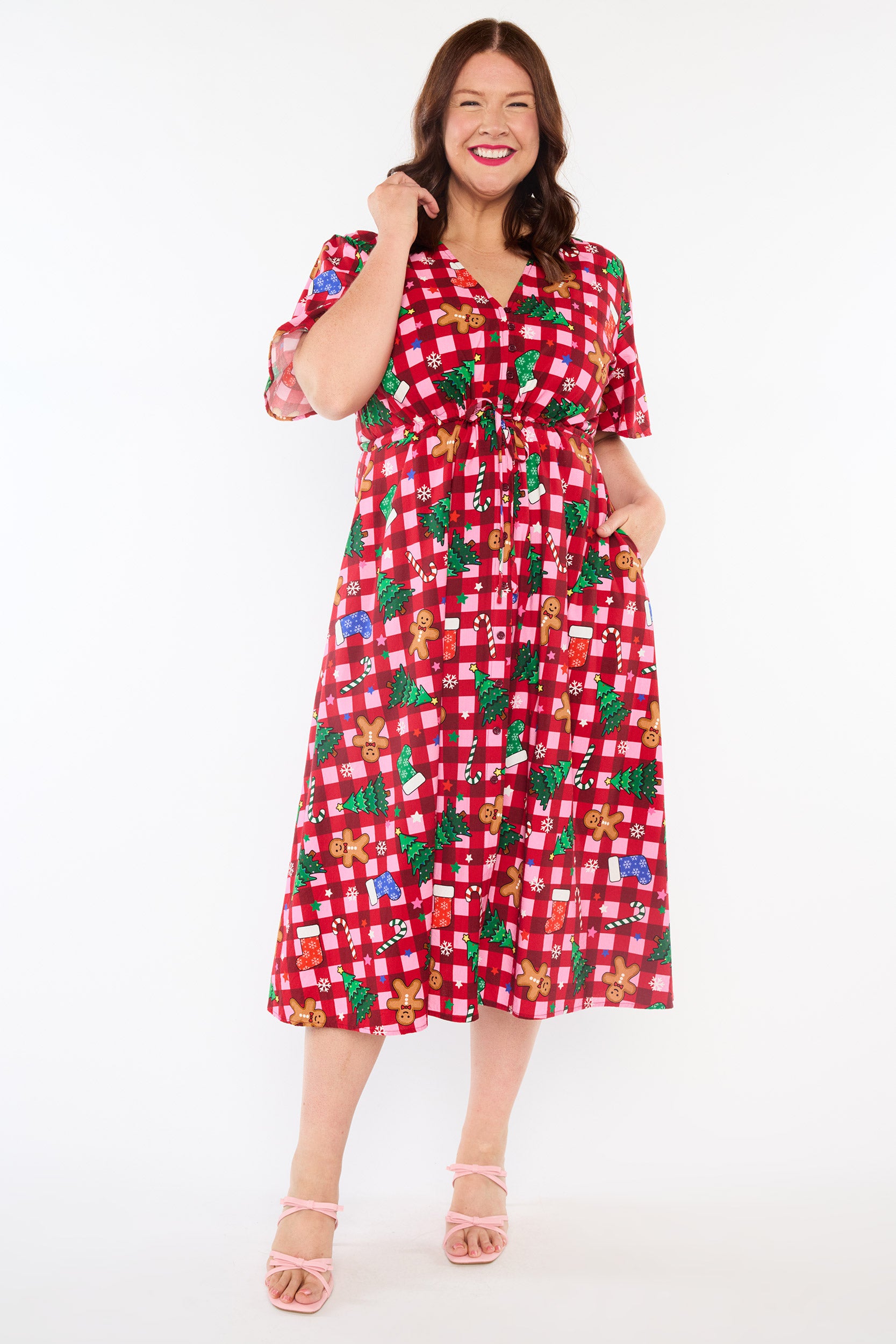 Marley Cotton Christmas On Gingham Dress (Pre-Order)