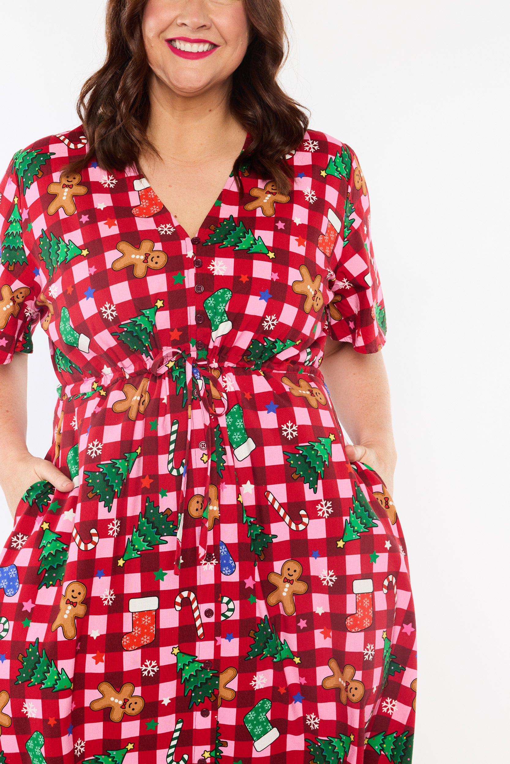 Marley Cotton Christmas On Gingham Dress (Pre-Order)