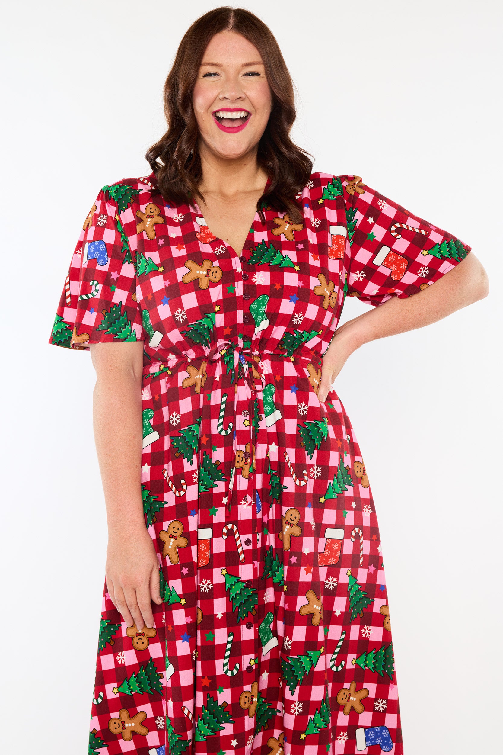 Marley Cotton Christmas On Gingham Dress (Pre-Order)