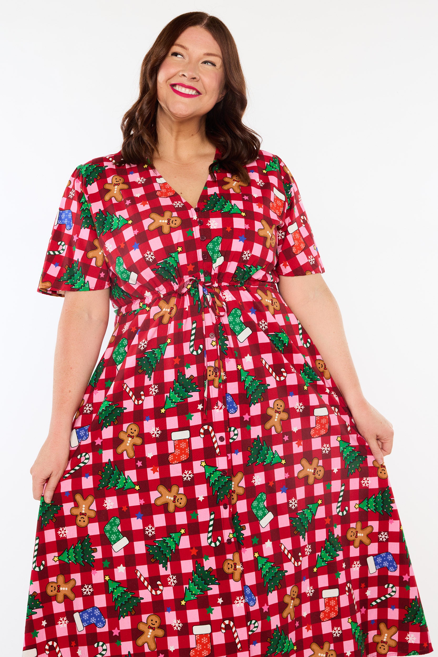 Marley Cotton Christmas On Gingham Dress (Pre-Order)