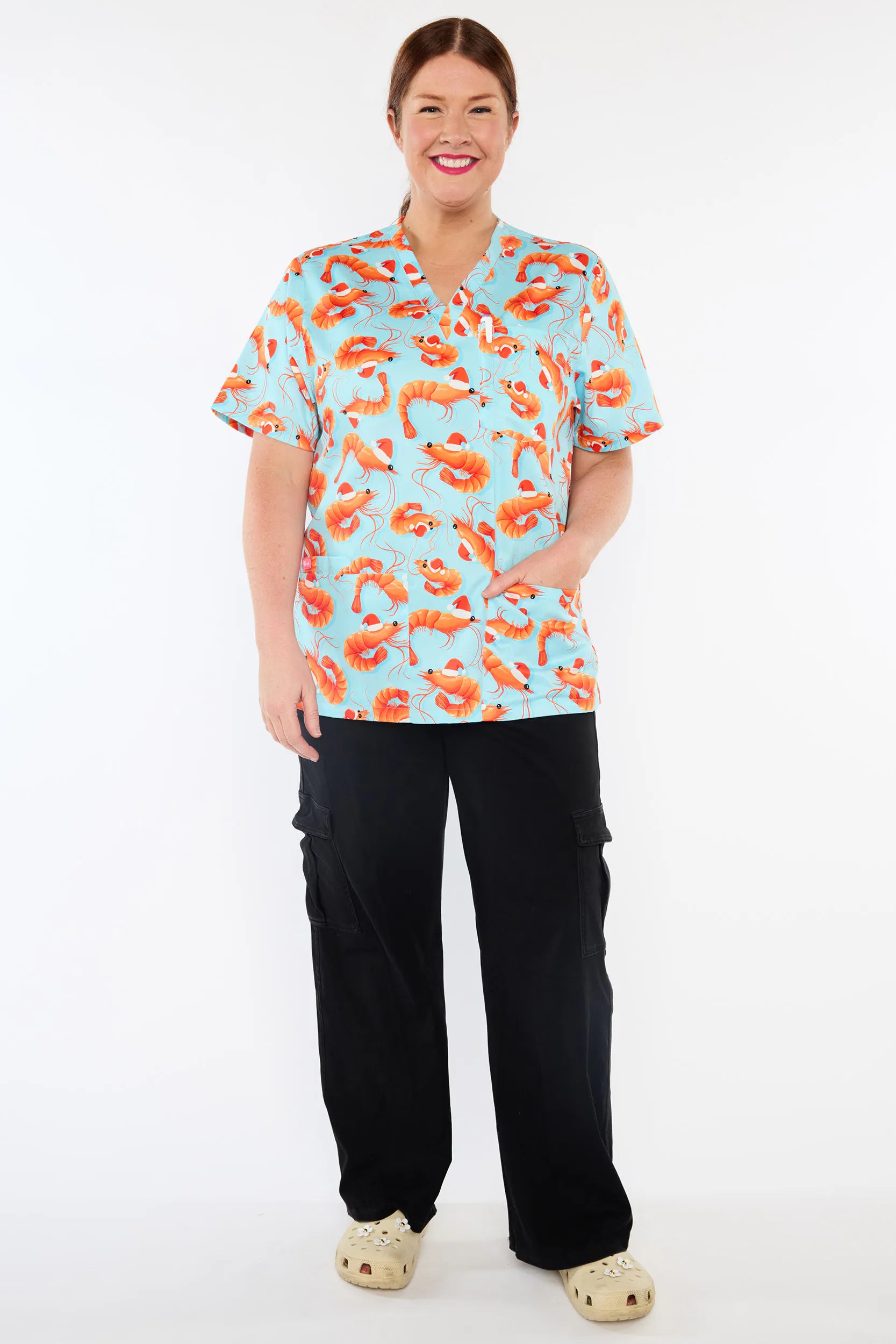 Meredith Christmas Prawns Scrub Top (Pre-Order)