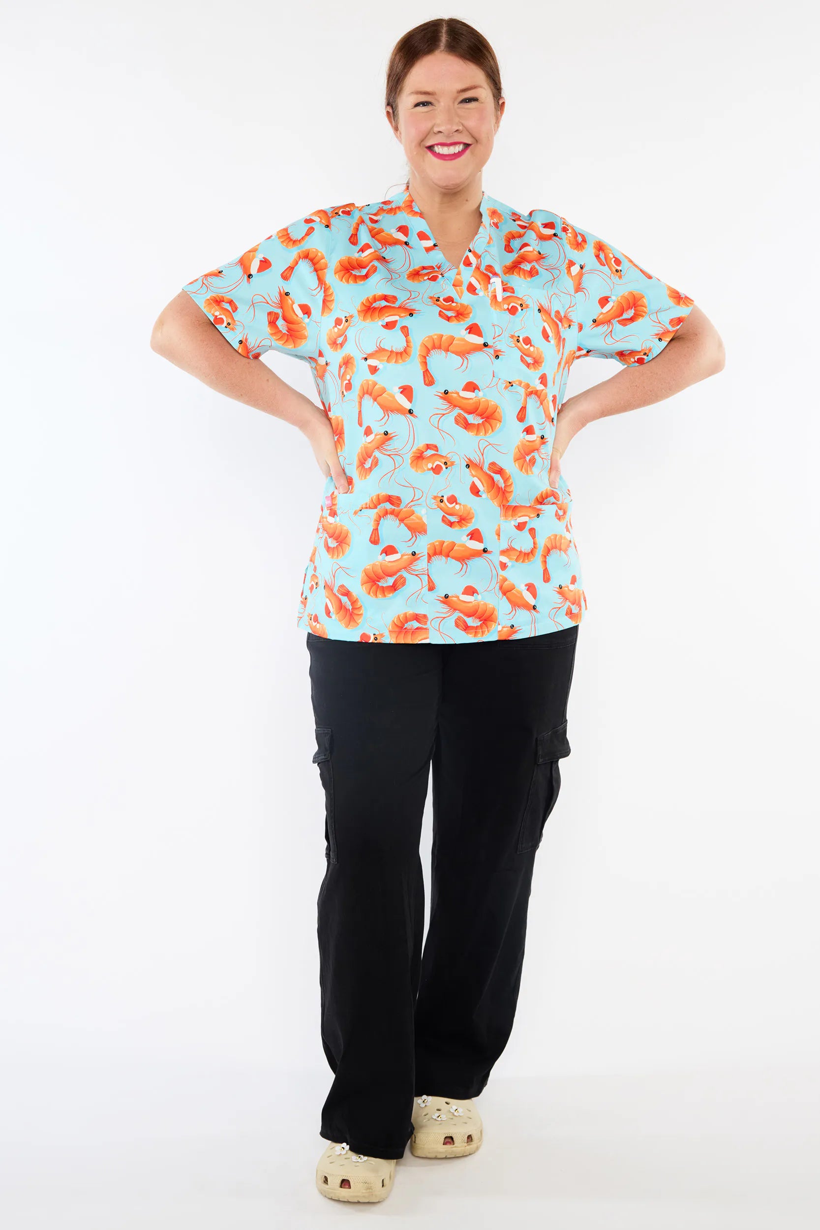 Meredith Christmas Prawns Scrub Top (Pre-Order)