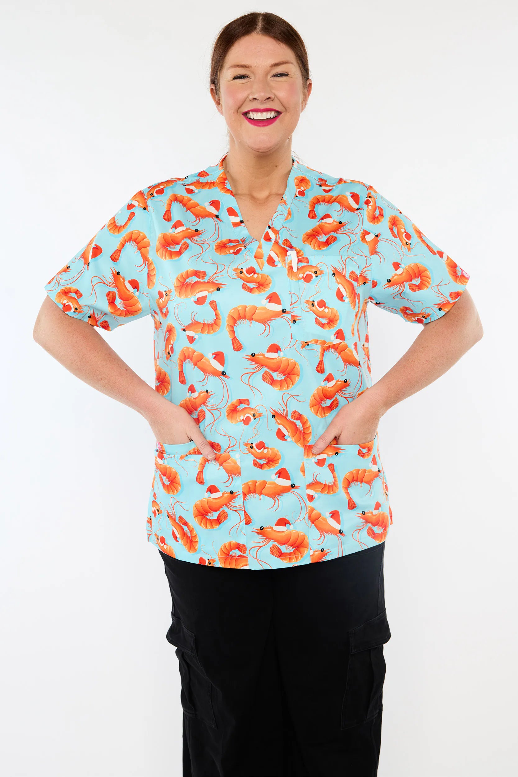 Meredith Christmas Prawns Scrub Top (Pre-Order)